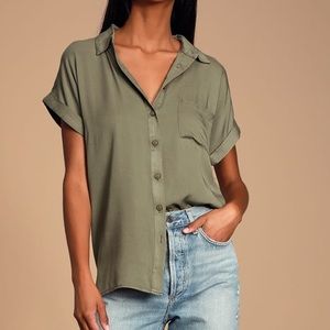 NWT, Blythe Olive button down blouse from Lulus